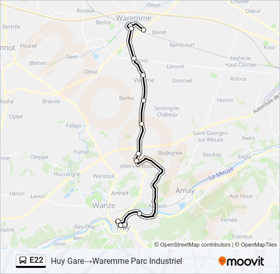 Plan de la ligne E22 de bus