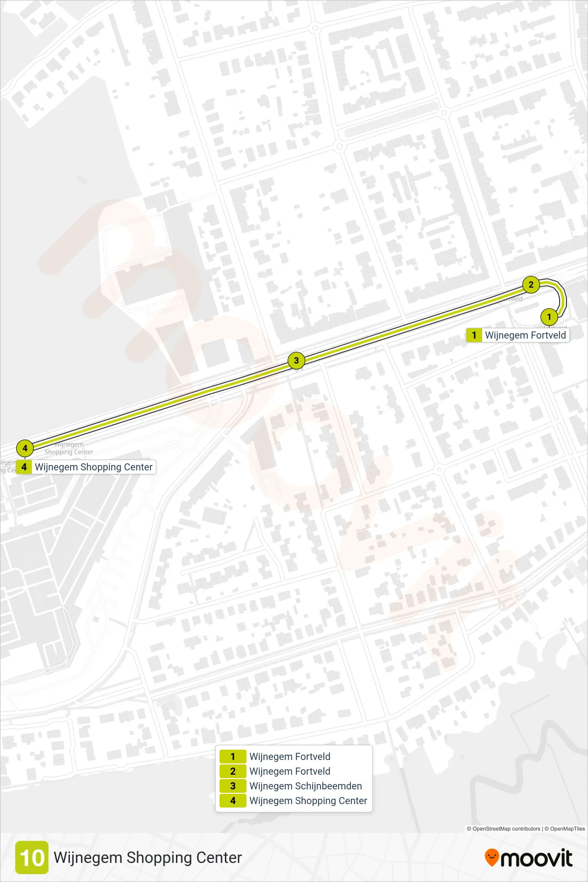 Lijn 10 (tram, Wijnegem Shopping Center): route en haltes op de kaart