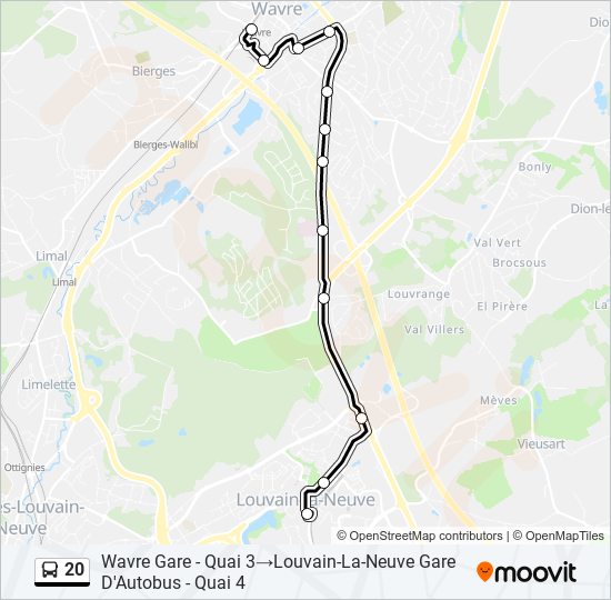 Plan de la ligne 20 de bus