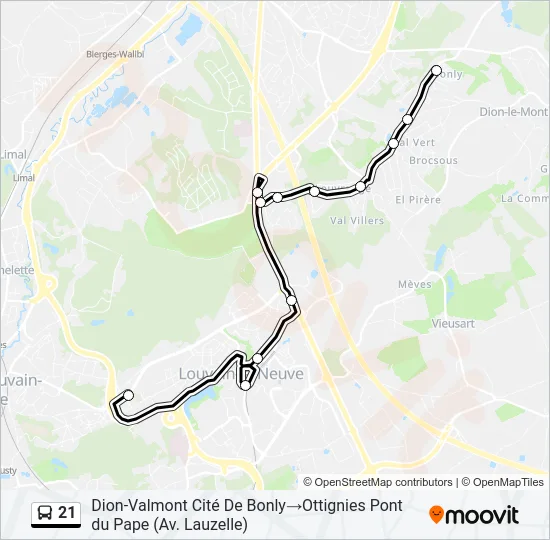 Bus 21 lijnkaart