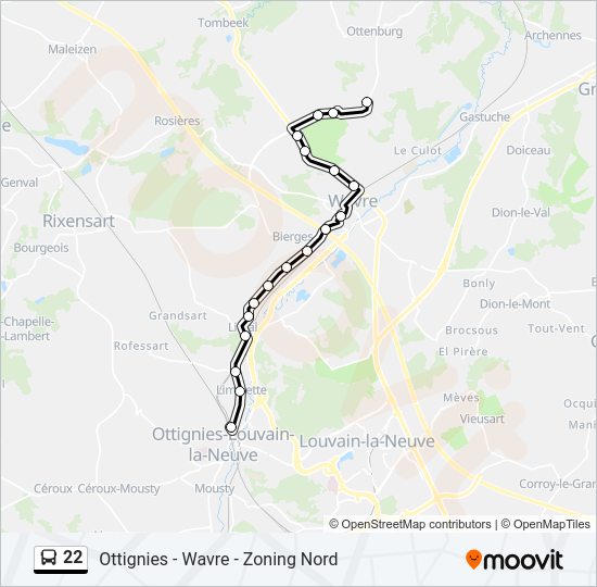 Plan de la ligne 22 de bus