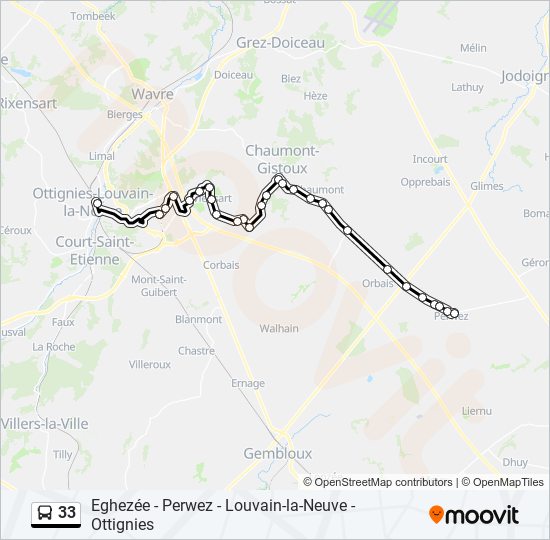 Plan de la ligne 33 de bus