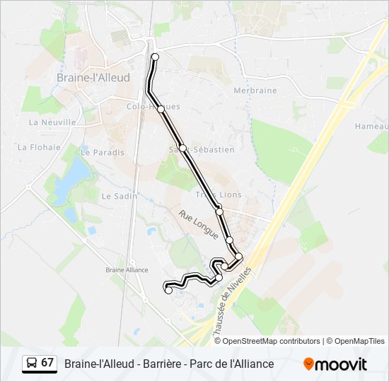Plan de la ligne 67 de bus