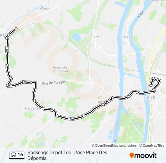 Plan de la ligne 16 de bus