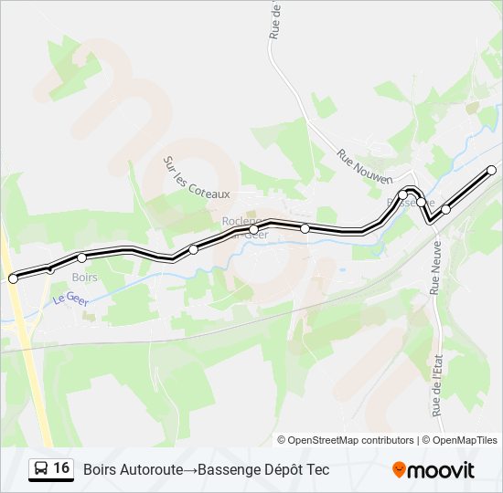 Plan de la ligne 16 de bus