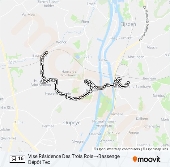 Plan de la ligne 16 de bus