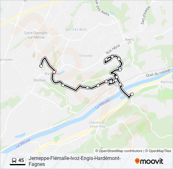 Plan de la ligne 45 de bus