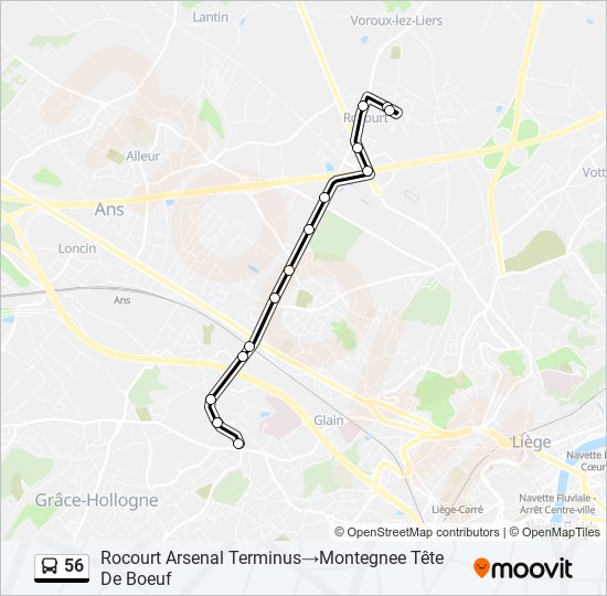 Plan de la ligne 56 de bus