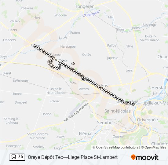 Plan de la ligne 75 de bus