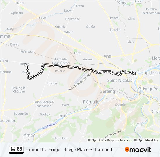 Plan de la ligne 83 de bus