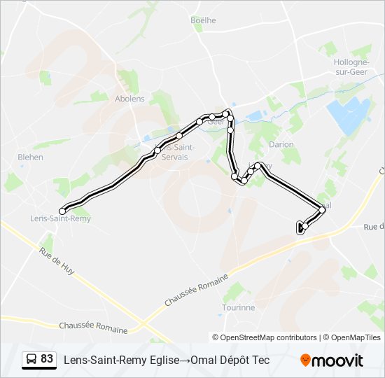 Plan de la ligne 83 de bus