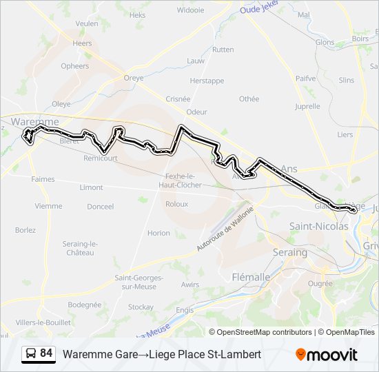 Plan de la ligne 84 de bus