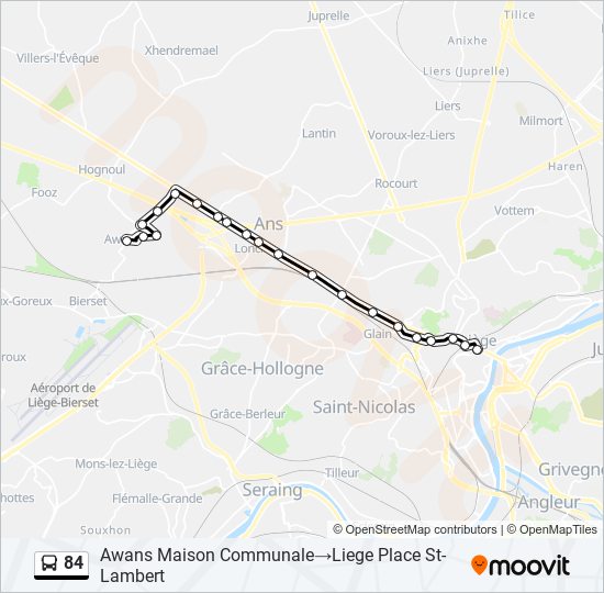 Plan de la ligne 84 de bus