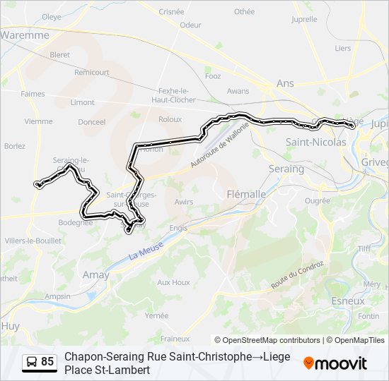 Plan de la ligne 85 de bus