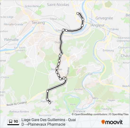 Plan de la ligne 90 de bus