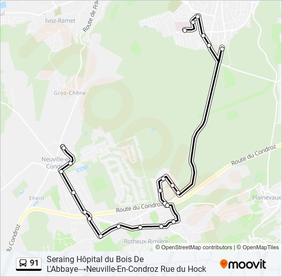 Plan de la ligne 91 de bus