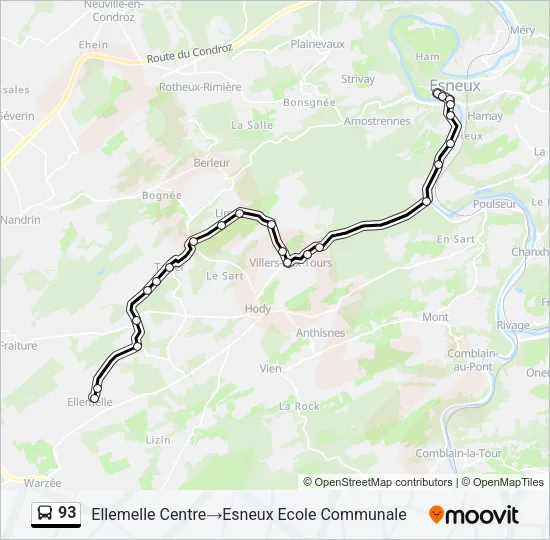 93 Bus Line Map