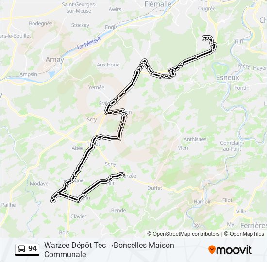 Plan de la ligne 94 de bus