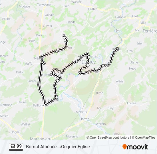 Plan de la ligne 99 de bus