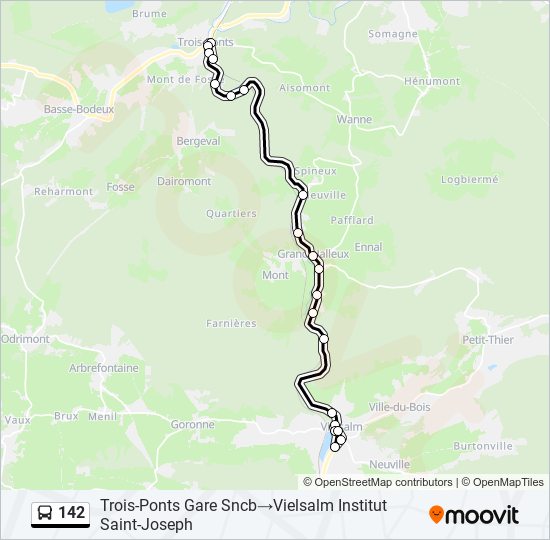 Plan de la ligne 142 de bus