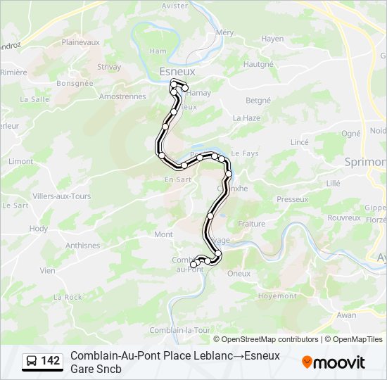 Plan de la ligne 142 de bus