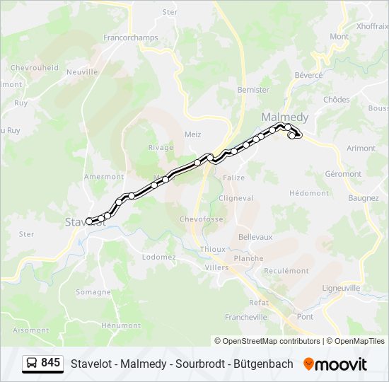 Plan de la ligne 845 de bus