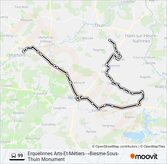 Plan de la ligne 99 de bus