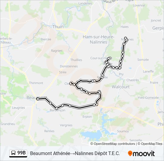 Plan de la ligne 99B de bus