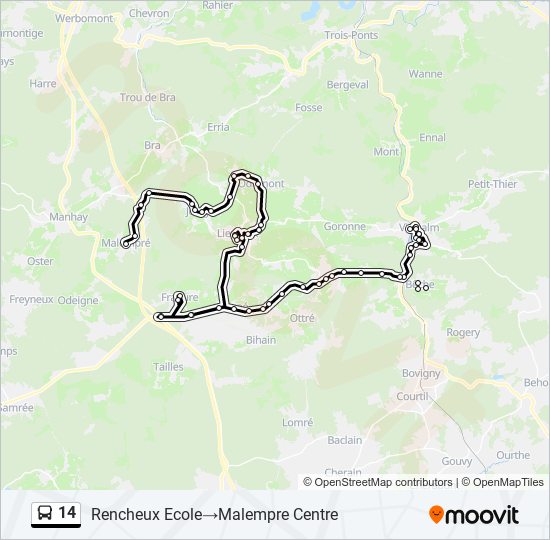 Plan de la ligne 14 de bus