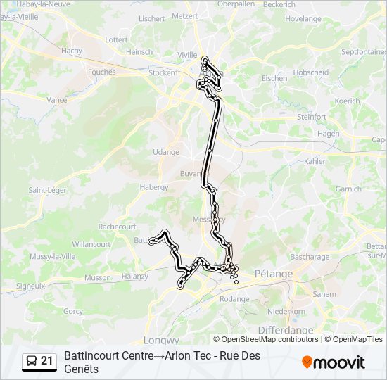 Plan de la ligne 21 de bus