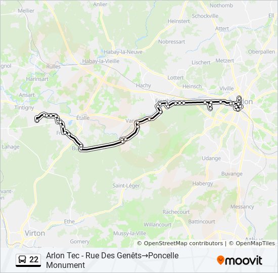 Plan de la ligne 22 de bus