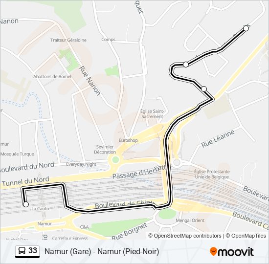 Plan de la ligne 33 de bus