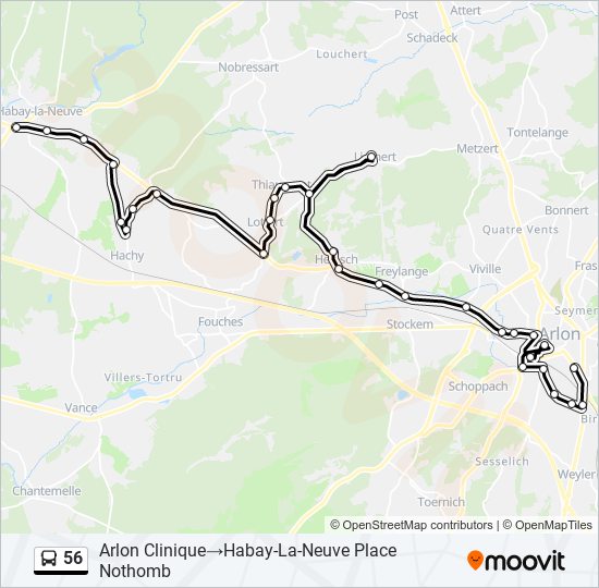 Plan de la ligne 56 de bus