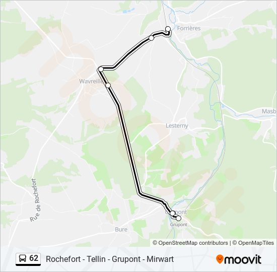 Plan de la ligne 62 de bus