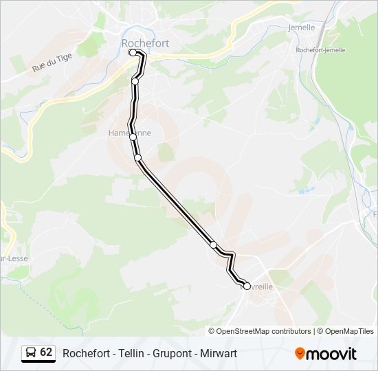 Plan de la ligne 62 de bus