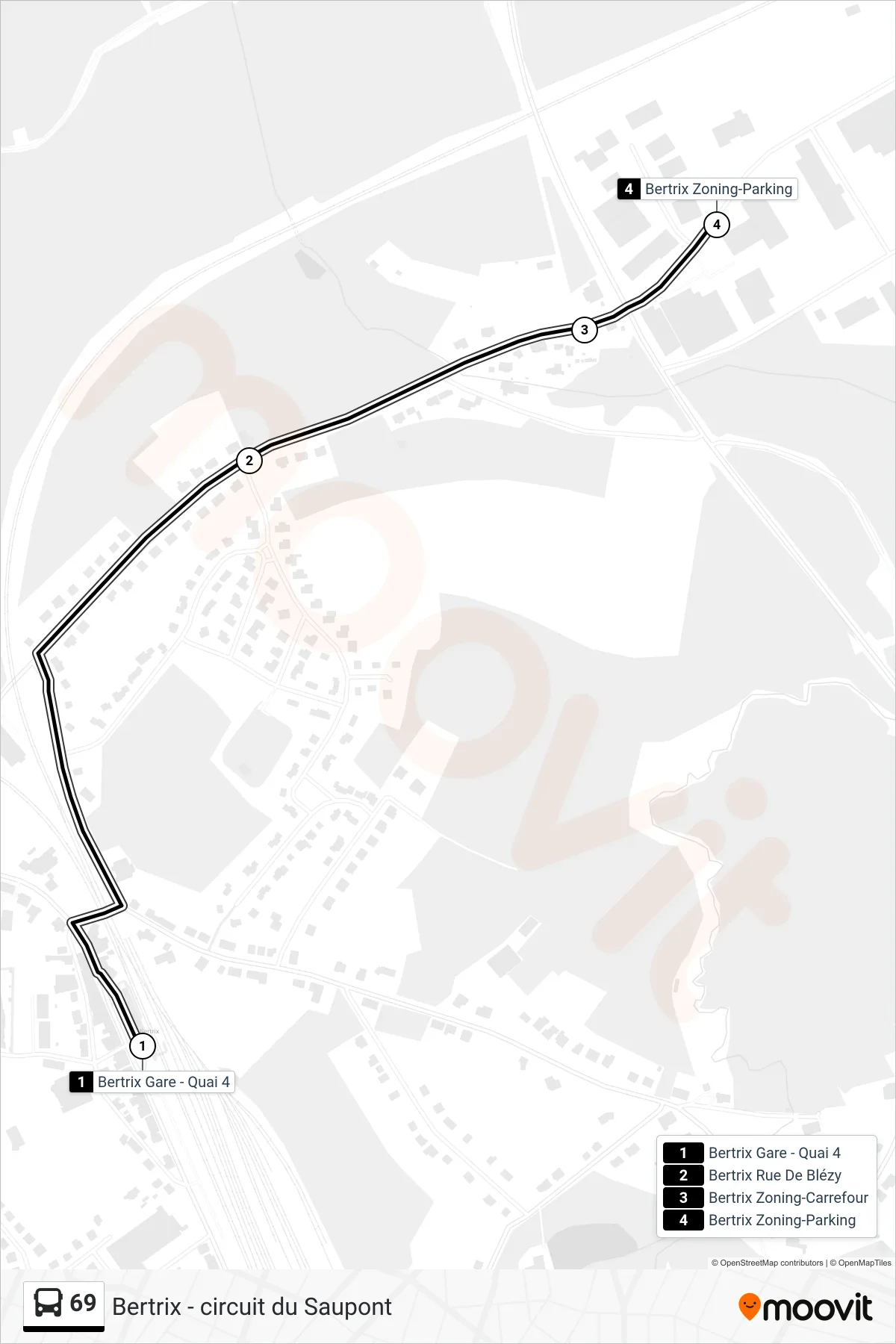 Lijn 69 (bus, Bertrix Gare - Quai 4→Bertrix Zoning-Parking): route en haltes op de kaart
