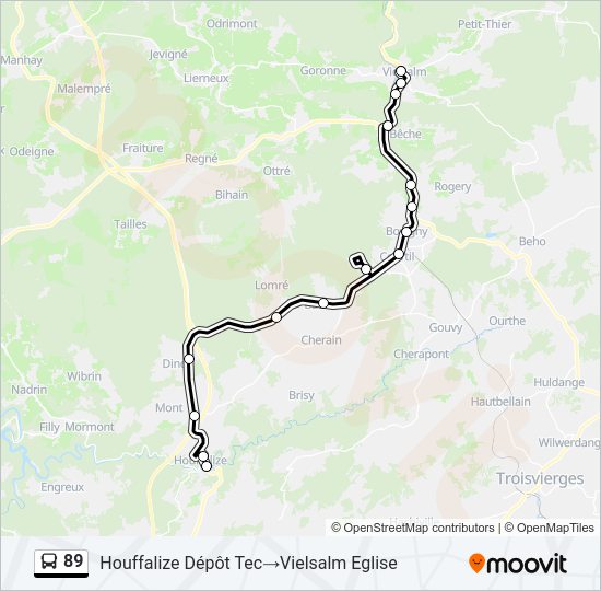 Plan de la ligne 89 de bus