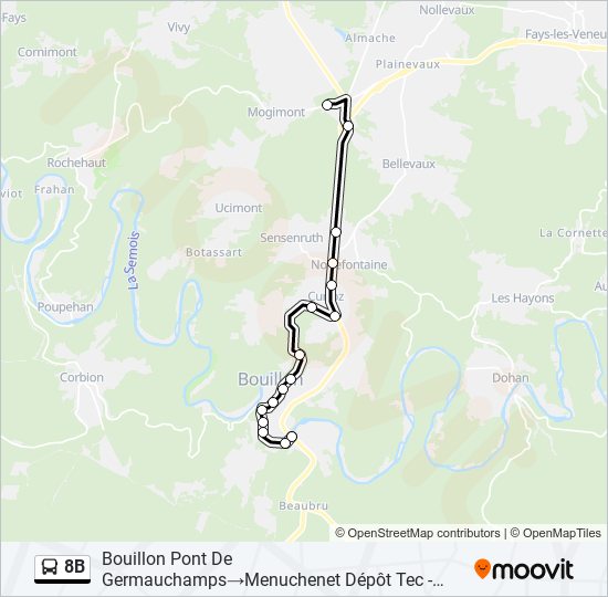 Plan de la ligne 8B de bus