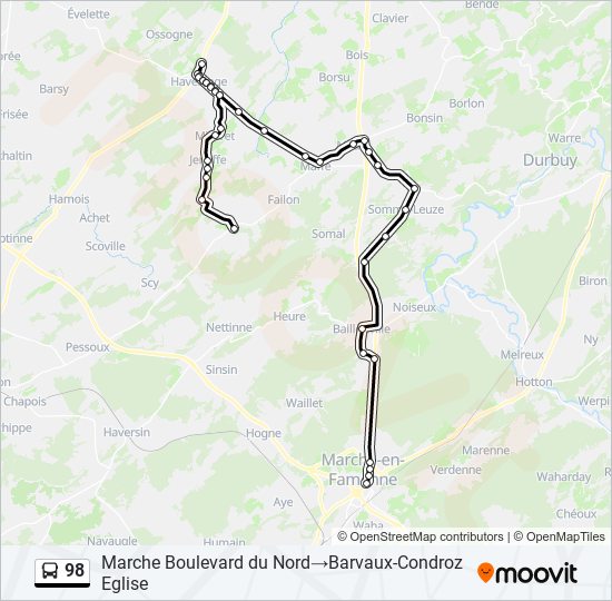 Plan de la ligne 98 de bus