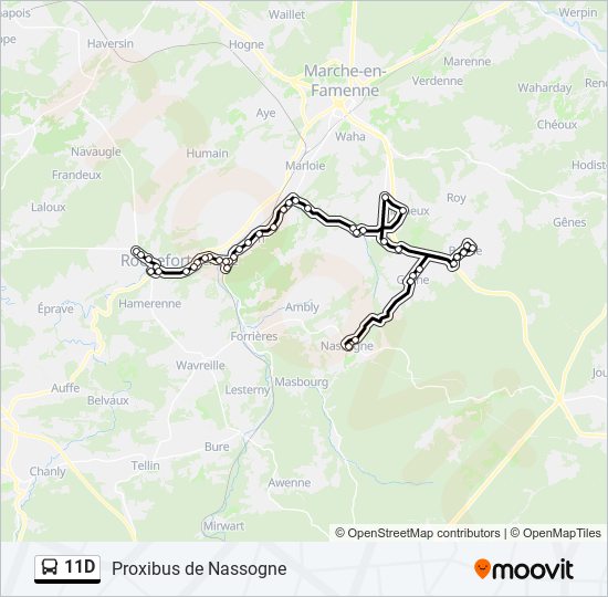 Plan de la ligne 11D de bus