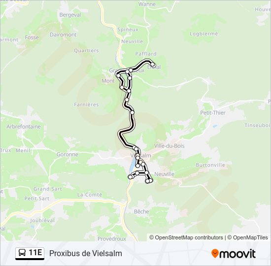 Plan de la ligne 11E de bus