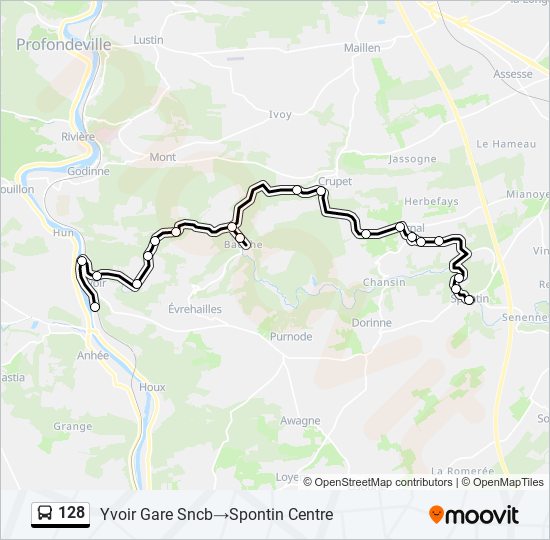 Plan de la ligne 128 de bus