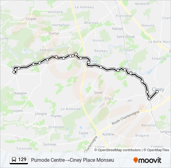 Directions To Route 29 129 Route: Schedules, Stops & Maps - Purnode Centre‎→Ciney Place Monseu  (Updated)