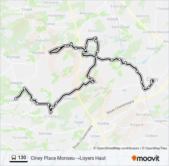 Bus 130 Route Map 130 Route: Schedules, Stops & Maps - Ciney Place Monseu‎→Loyers Haut  (Updated)