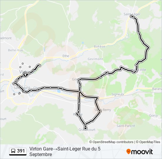 Plan de la ligne 391 de bus