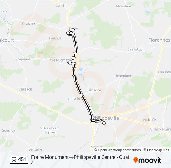 Plan de la ligne 451 de bus