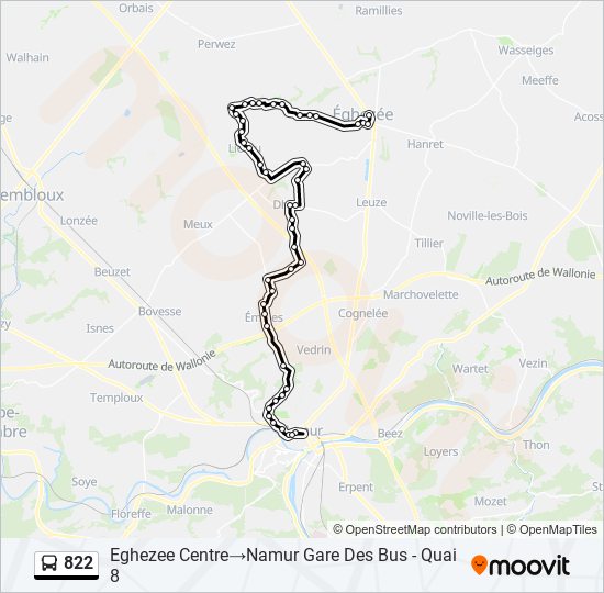 Plan de la ligne 822 de bus