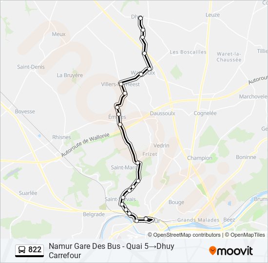 Plan de la ligne 822 de bus