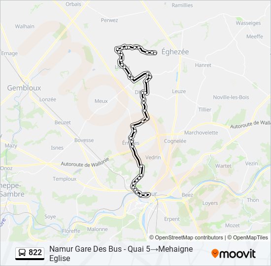 Plan de la ligne 822 de bus