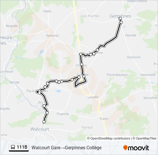 Plan de la ligne 111B de bus